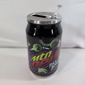 Mountain Dew Pitch Black Soda Can Water Bottle Reusable 2024 Pepsico Pop Straw